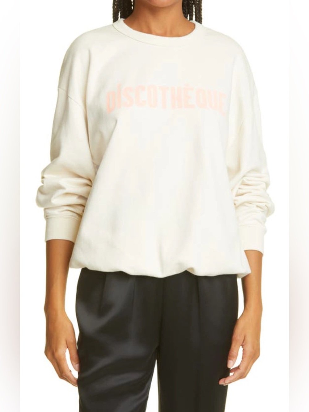 Clare V. Discothèque Oversized Cotton Graphic Sweatshirt Cream Dusty Pink XL